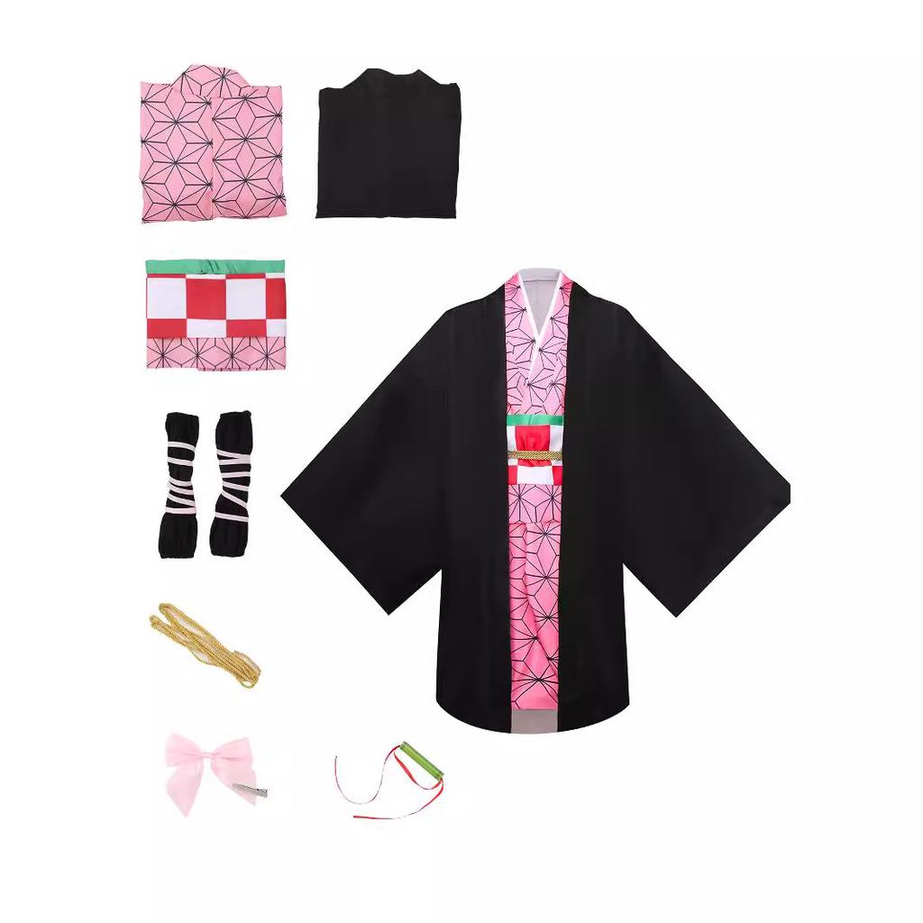 Anime Demon Slayer Kimetsu No Yaiba Nezuko Kamado Cosplay Kostyme Kimono Uniform Halloween Karnevalsfest Klær