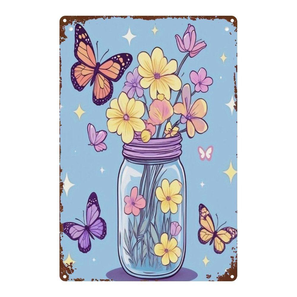 Vintage Metal Wall Poster Teal Rose Teacup 20x30cm Wall Decor
