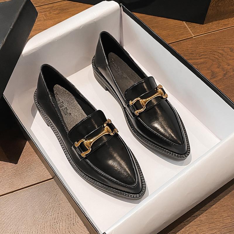 Pointed Toe Womens Loafers Shoes Metal Chain Clogs Platform Casual Female Sneakers Oxfords Slip-on Buckle Creepers On Heels Leat