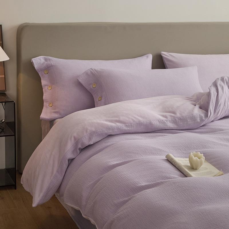 Sleep Grid Full Cotton Bubble Double Layer Yarn with Milk Velvet Four Piece Set