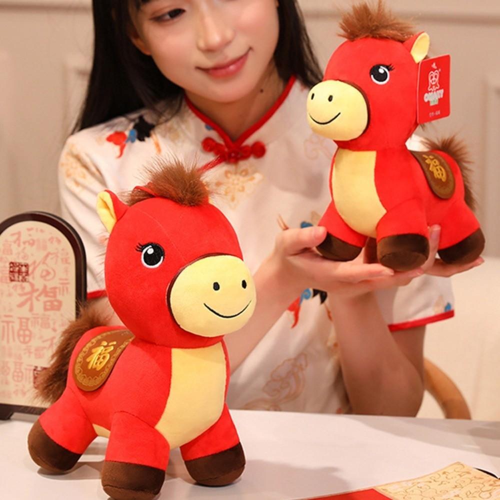 Cute Stuffed Horse Toy Mascot Dolls Zodiac Pony Figurine 2026 Horse Plush Doll Chinese New Year
