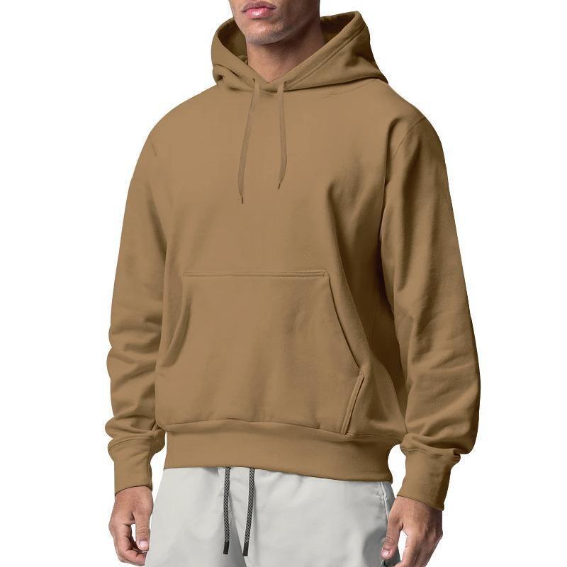 Mens Solid Fleece Hooded Sweatshirt Casual Loose Sports Long Sleeve Pullover