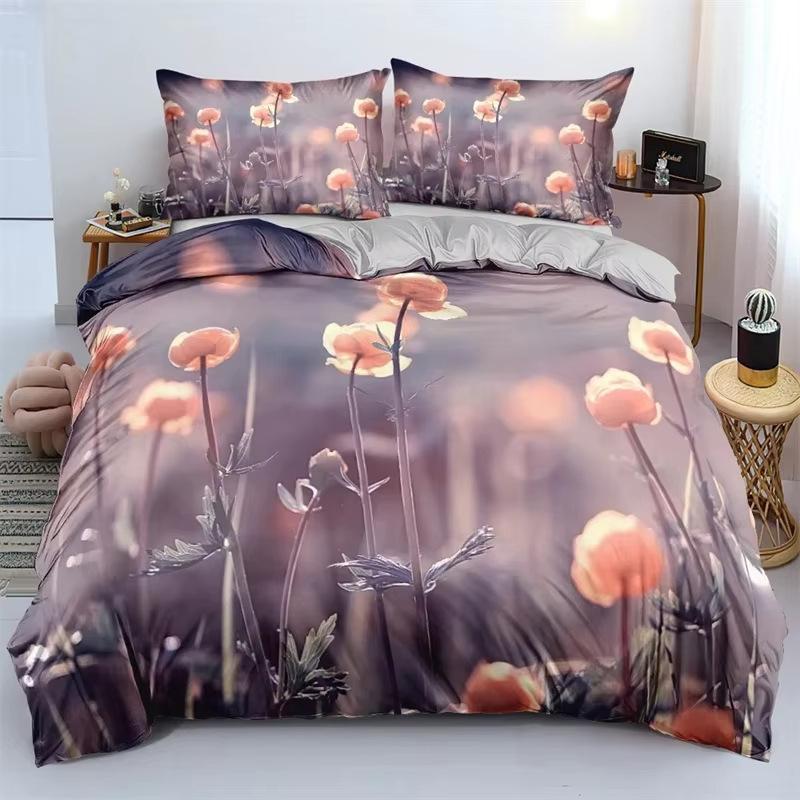 Warm Floral Down Comforter Set Bedding Set 3-piece Coverlet Set