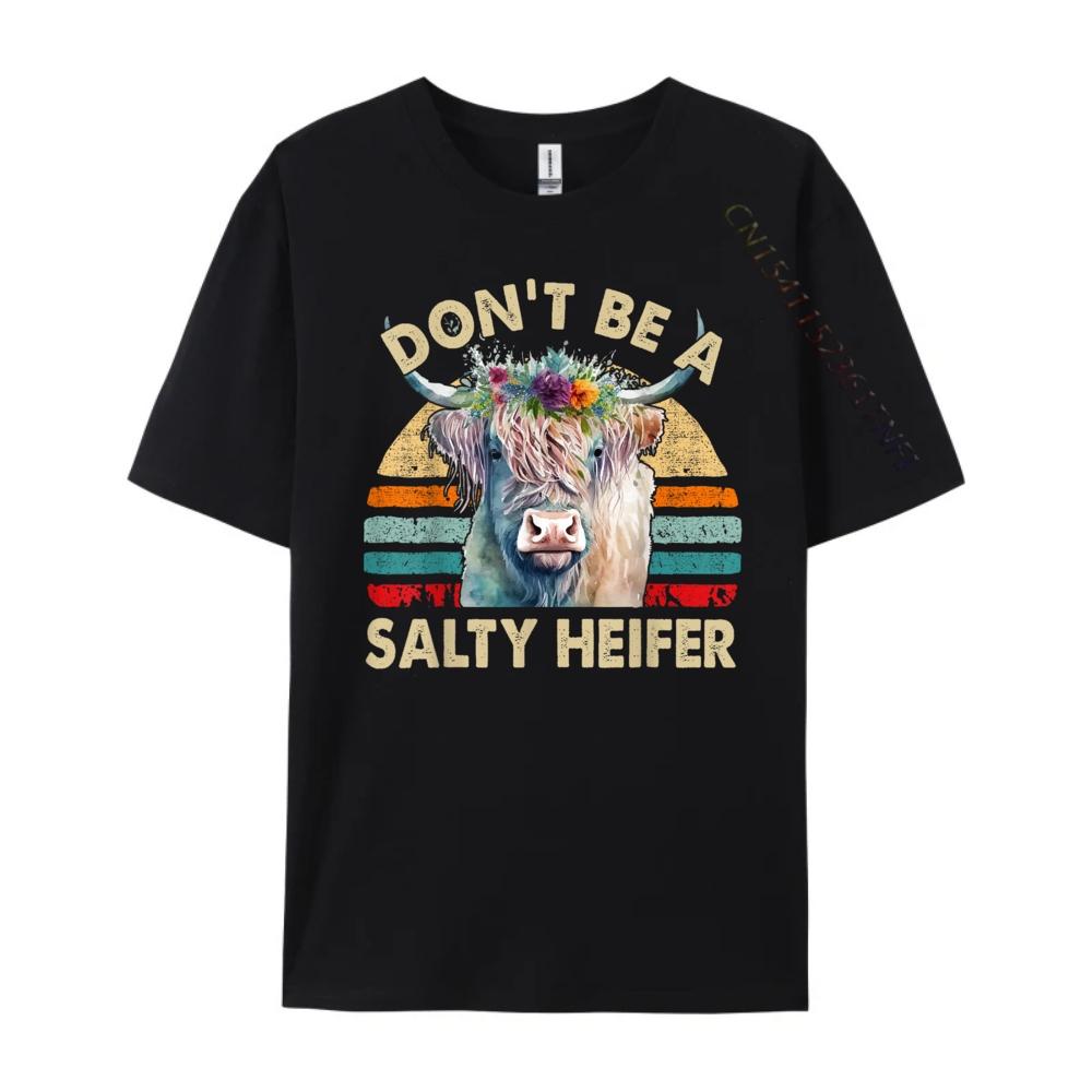 Highland Cow Shirt Women Dont Be Salty Heifer Funny Farm Mom Red And Black Graphic T Shirt Camiseta Easter Day