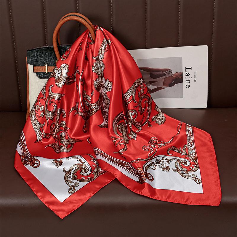 Retro Print 90cm Square Silk Scarf Women Neckerchief Female Shawls New Headband Hair Bands Foulard Hijab Wrap Bandana Luxury