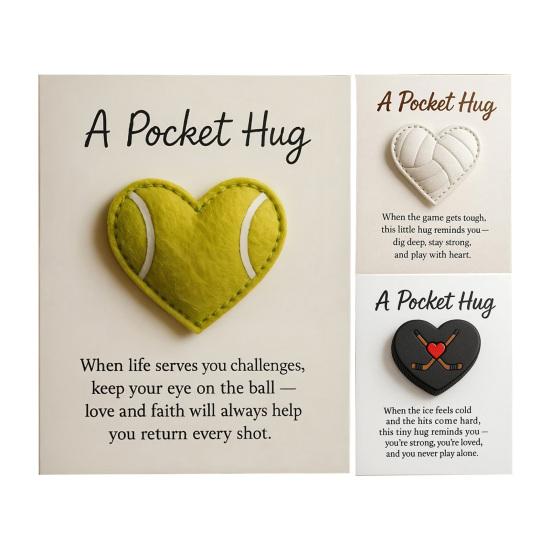 Love Heart Ball Pocket Hug with Positive Card Emotional Support Heart Shaped Ball Pocket Token Athletes Sports Fans Collectible Encouragement Gift