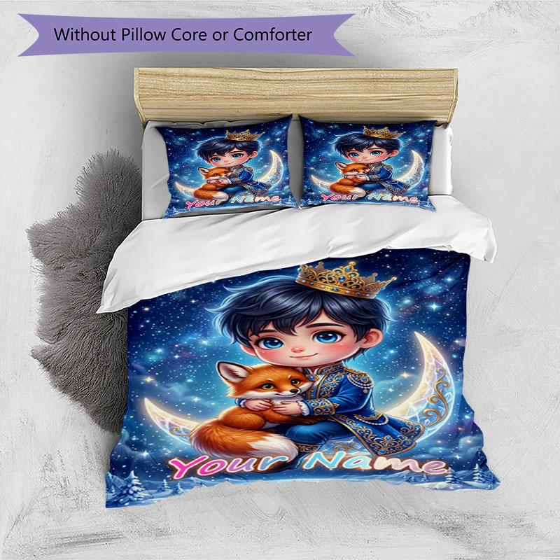 3PC Custom Name "Royal Fox Adventure Night" Bedding Set Duvet Cover Closure Includes 1 Duvet Cover & 2 Pillowcases for Bedroom