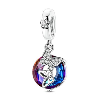 Copper Butterfly Circle Zircon Charms Pendants Fit Original Bracelet Jewelry Diy Marking Gift