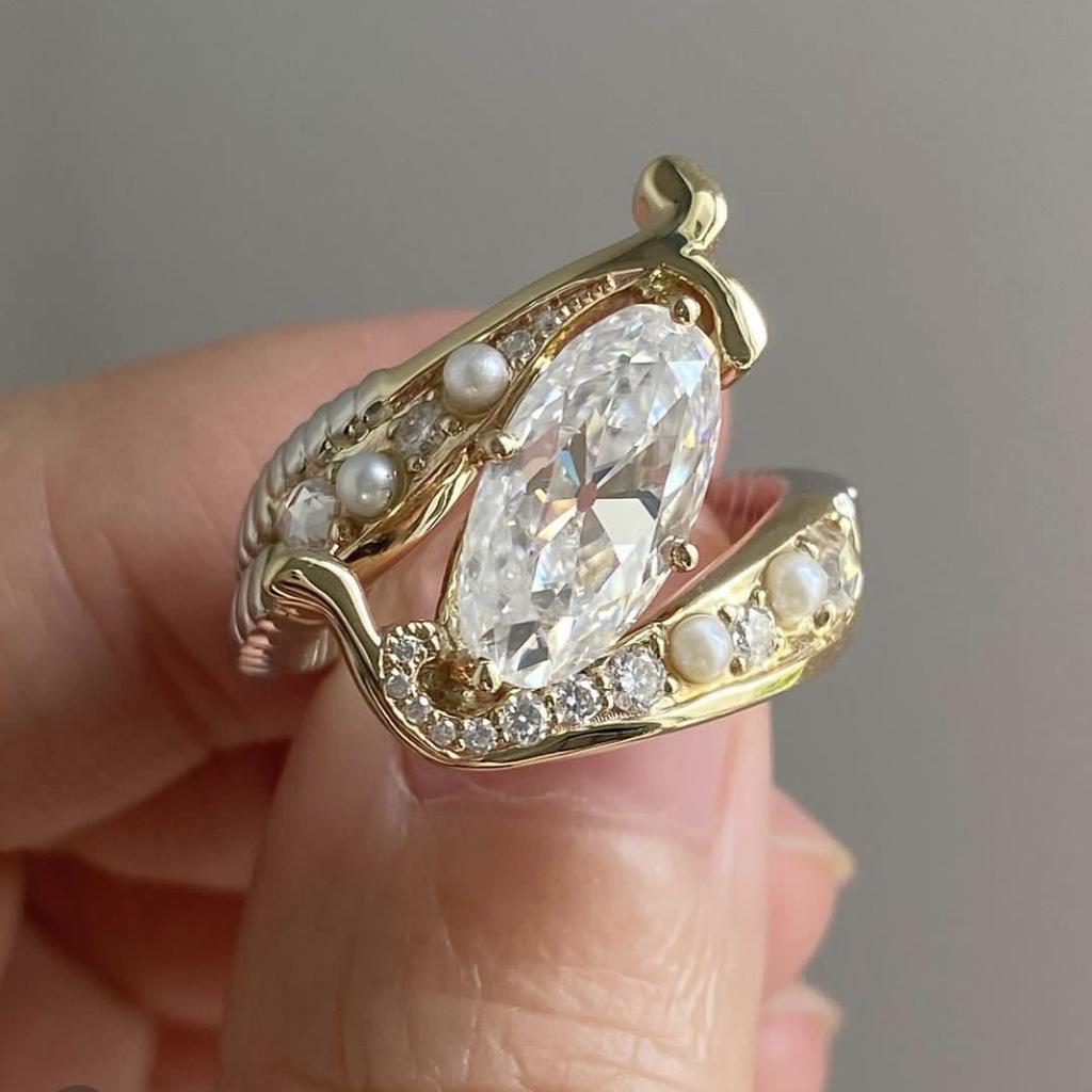 1Pc Fashion Synthetic Zircon and Imitation Pearl Fashion Multifunctional Ring