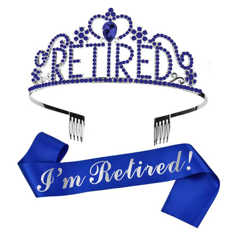 Graduation Party Crown Strap Set Letters RETIRED Diamond Crown Retirement Party Headpiece