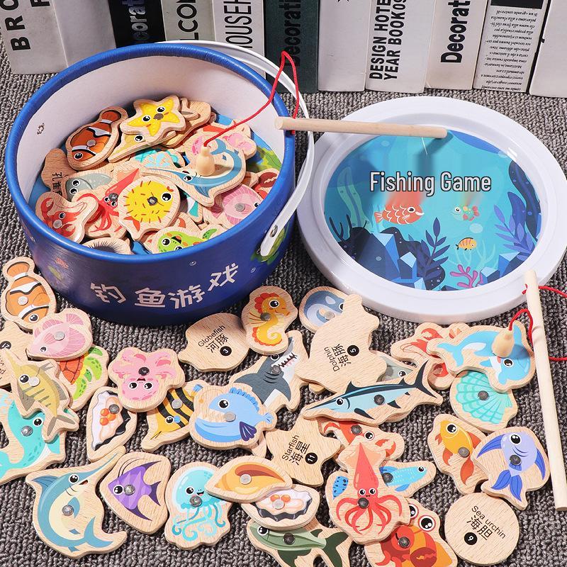 Wooden Magnetic Ocean Fishing Game Toy for Early Education and Parent-Child Fun