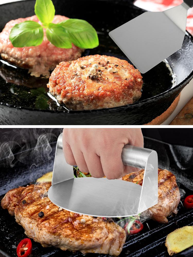 Smash Burger Kit with Lid Griddle Spatula 5.5 Inch Stainless Steel Burger Press 8.9 Inch Basting Cover 13.38 x 5.5 Inch