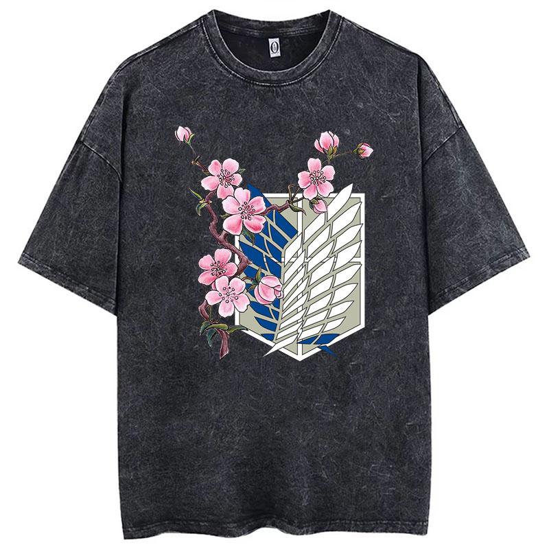 

Anime Attack On Titan T-Shirt Hip Hop Oversized Streetwear Vintage Printed Washed Short Sleeve Loose T Shirt Summer Unisex Tops XS