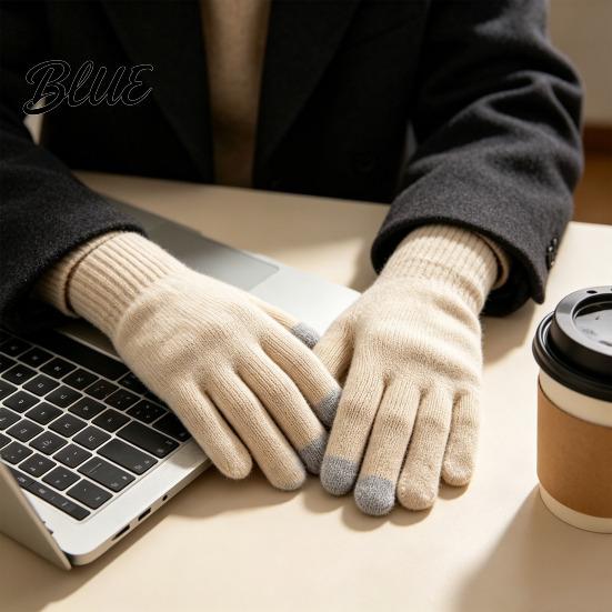 Thermal Wool Lined Mittens Knitted Touchscreen Gloves for Women Men Winter Warm Five Finger Gloves Daily Commuting Driving Cold Weather Texting And