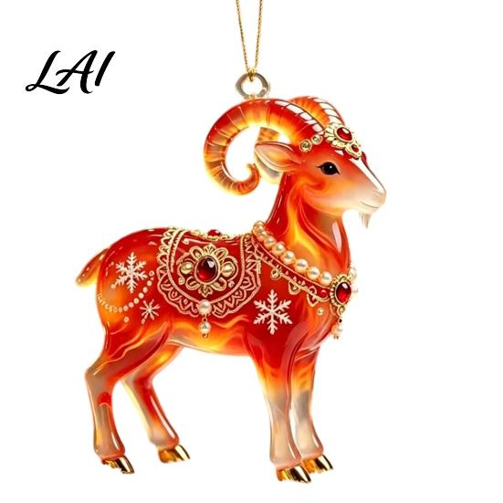 Acrylic Ornament for Restaurant 2PCS Christmas Goat Hanging Ornaments Decorative 2D Tree Birthday Party Decor Pendants Lightweight Festive Ornaments