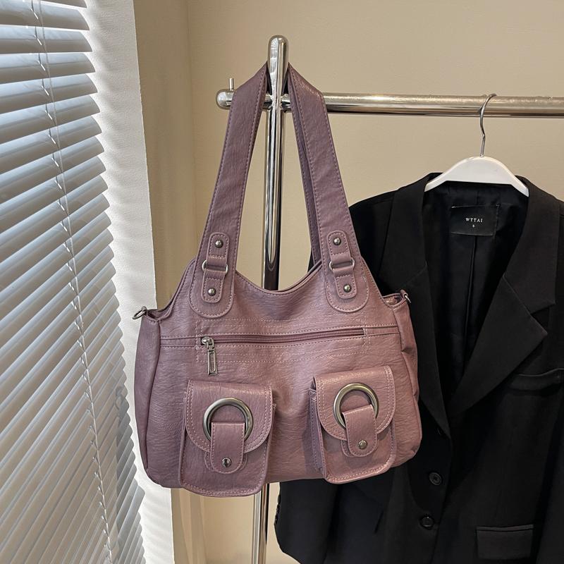 Myk skinn tote bag dame retro multifunksjonell skulderveske håndveske