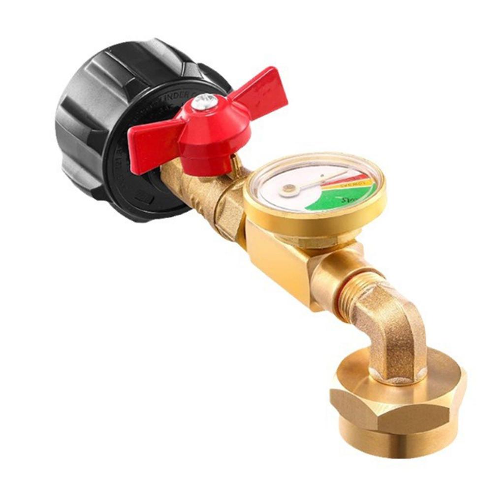 Propane Tank Refill Adapter with Gauge & Valves Brass Propane Bottle Refill Adapter with Pressure Gauge for 1LB Bottles