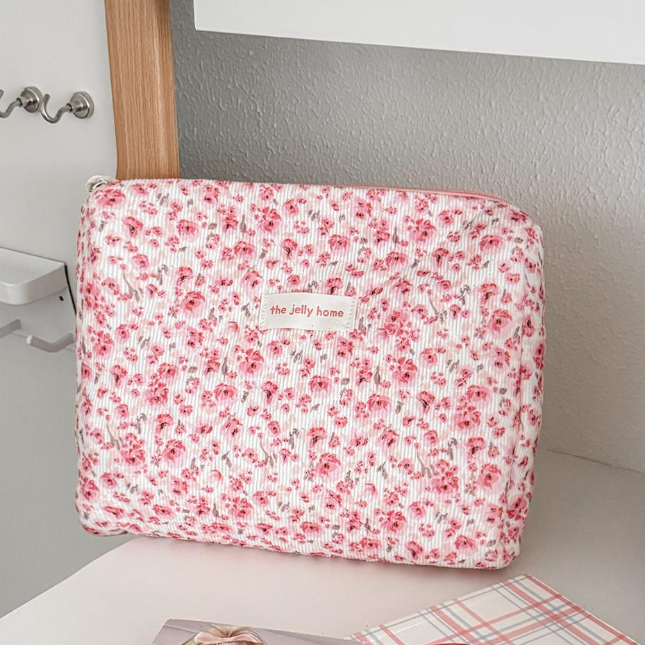 Quilted Cotton Ladies Travel Storage Bag Retro Cherry Women's Cosmetic Bags Cute Design Girls Pencil Case Makeup Bag Handbags