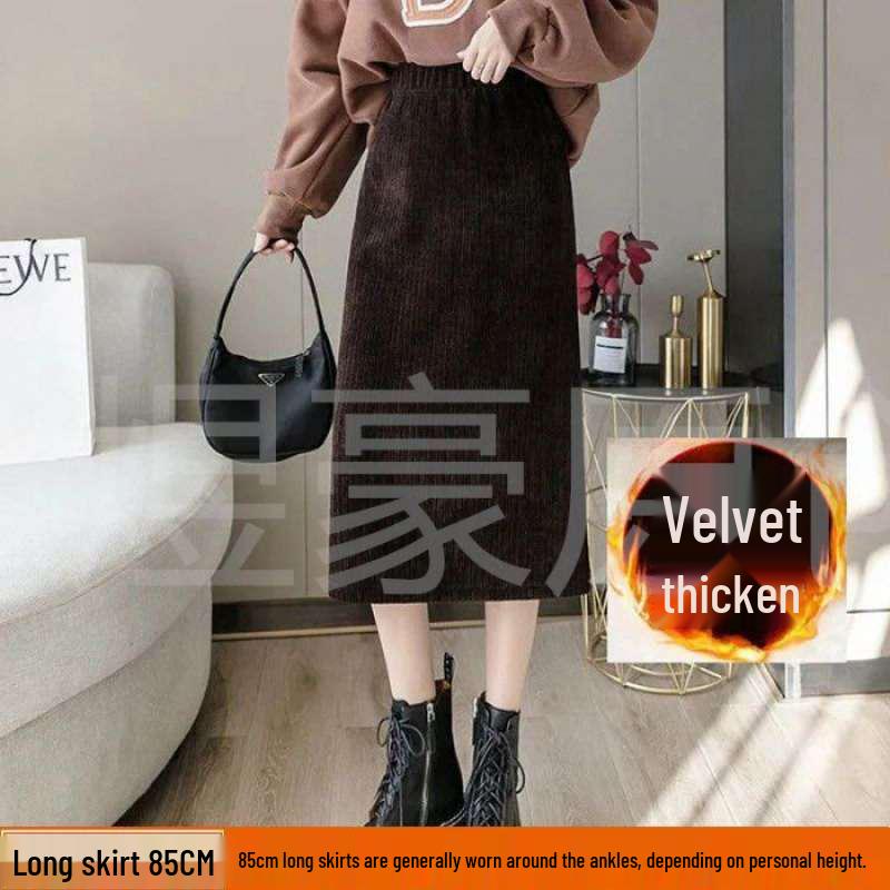 

Women s Chenille Velvet High-Waist Mid-Length Skirt - Autumn/Winter 2026 - Slimming & Flattering XL кофейный