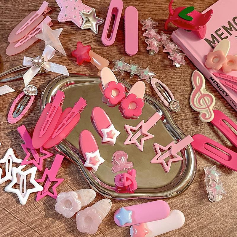Süße, schöne rosa Dopamin-Haarspange für Frauen, Kawaii-Metall-Haarnadel, Mädchen-Haar-Accessoires, Pony, gebrochene Haarspangen, Seitenspangen