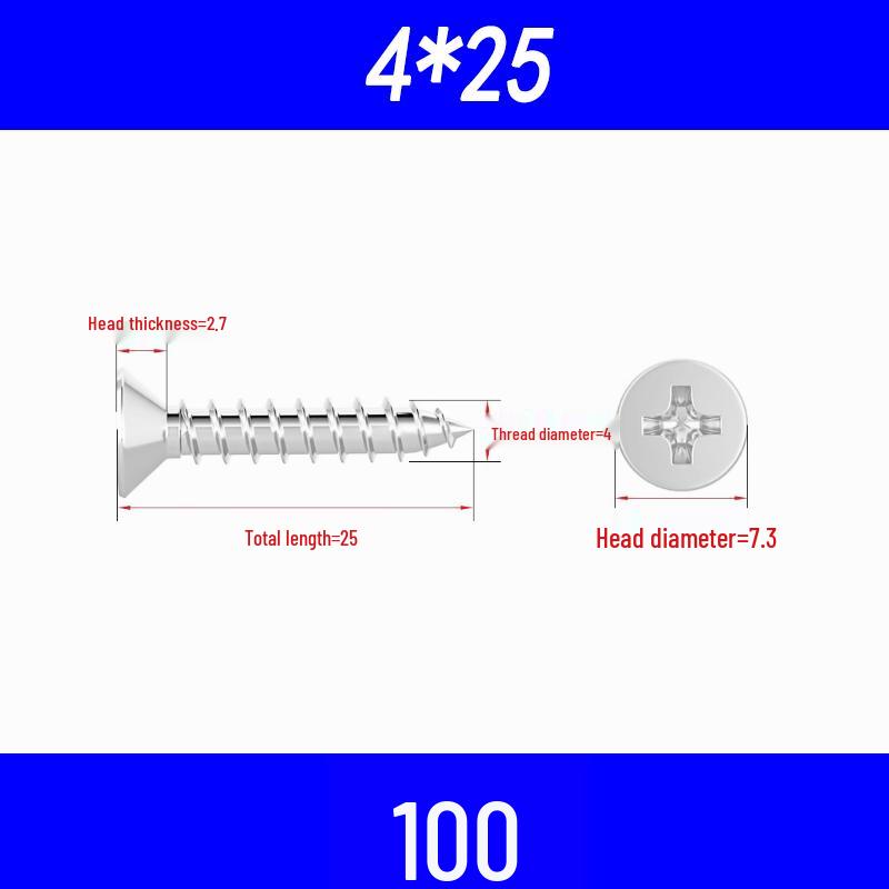 304 Edelstahl Kreuzschlitz Senkkopf Selbstschneidende Holzschrauben M3/M4/M5