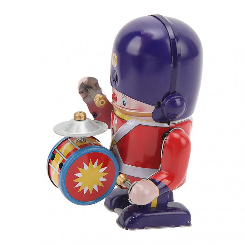 Tinplate Walking Drummer Soldier Wind Up Toy Drumming Decorative Wind Up Toy Adult Kids Collectible Gift