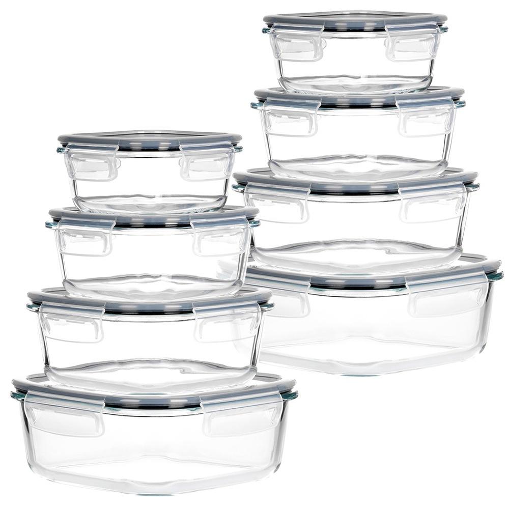 Glass Food Containers With Lid And Seal, Square, 8 Pcs.