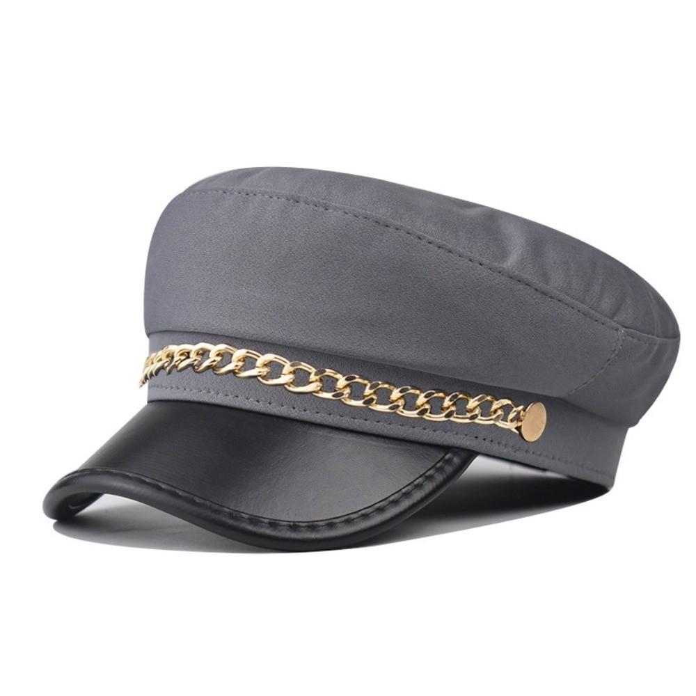 Korte Rand Baret Hoed PU Leer Vizierpet Retro Platte Top Pet Voor Vrouwen