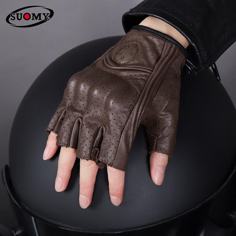 Genuine Leather Motorcycle Gloves Half-Finger Unisex Riding Gear Breathable Anti-Slip Protective Bikers