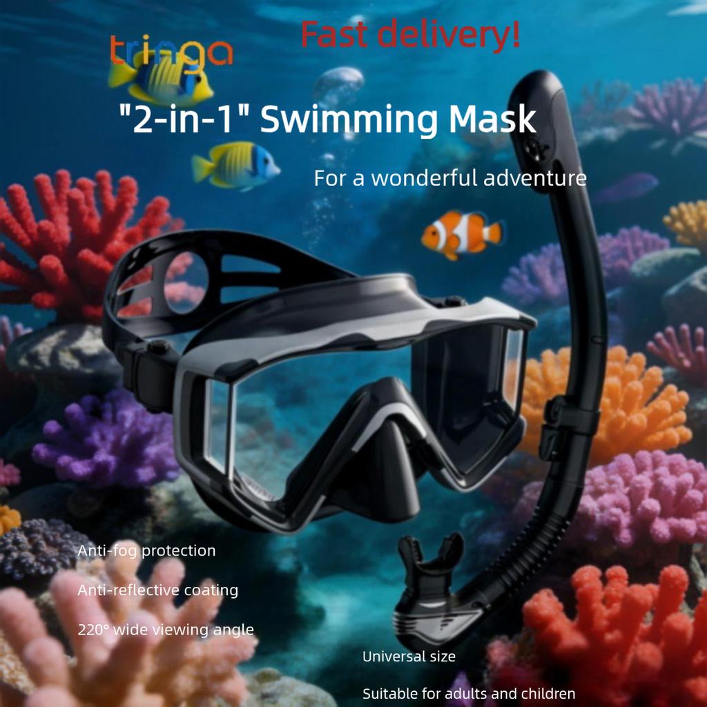 Diving Mask 180 degree view Adjustable headband Fully dry Diving goggles snorkel set High-quality silicone with camera holder Unisex