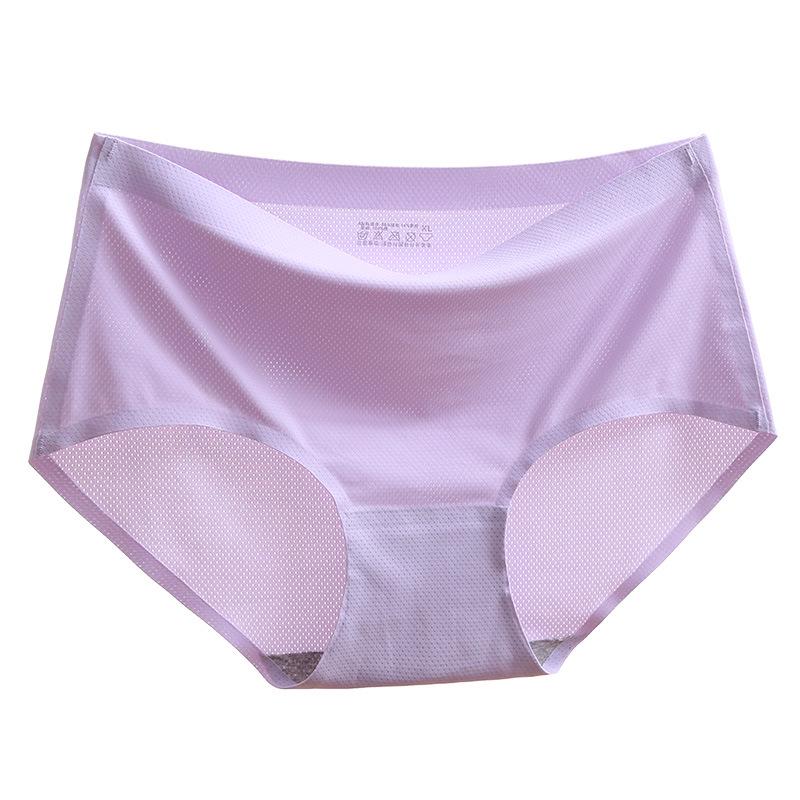 Ice Silk Seamless Breathable Mesh Mid-Waist Hollow Out Sexy Thin Women's Triangle Panties