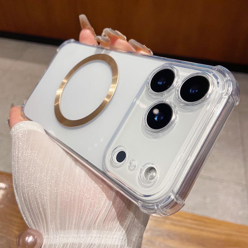 For IPhone 17air Airbag Shockproof Transparent TPU Magnetic Wireless Charging Case Cover for IPhone 17 16 15 14 13 12 Pro Max