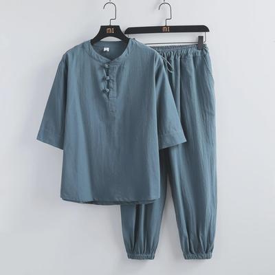 Herren Sommer Kurzarm Leinen Tang Anzug - Chinesisches Hanfu Laien Outfit