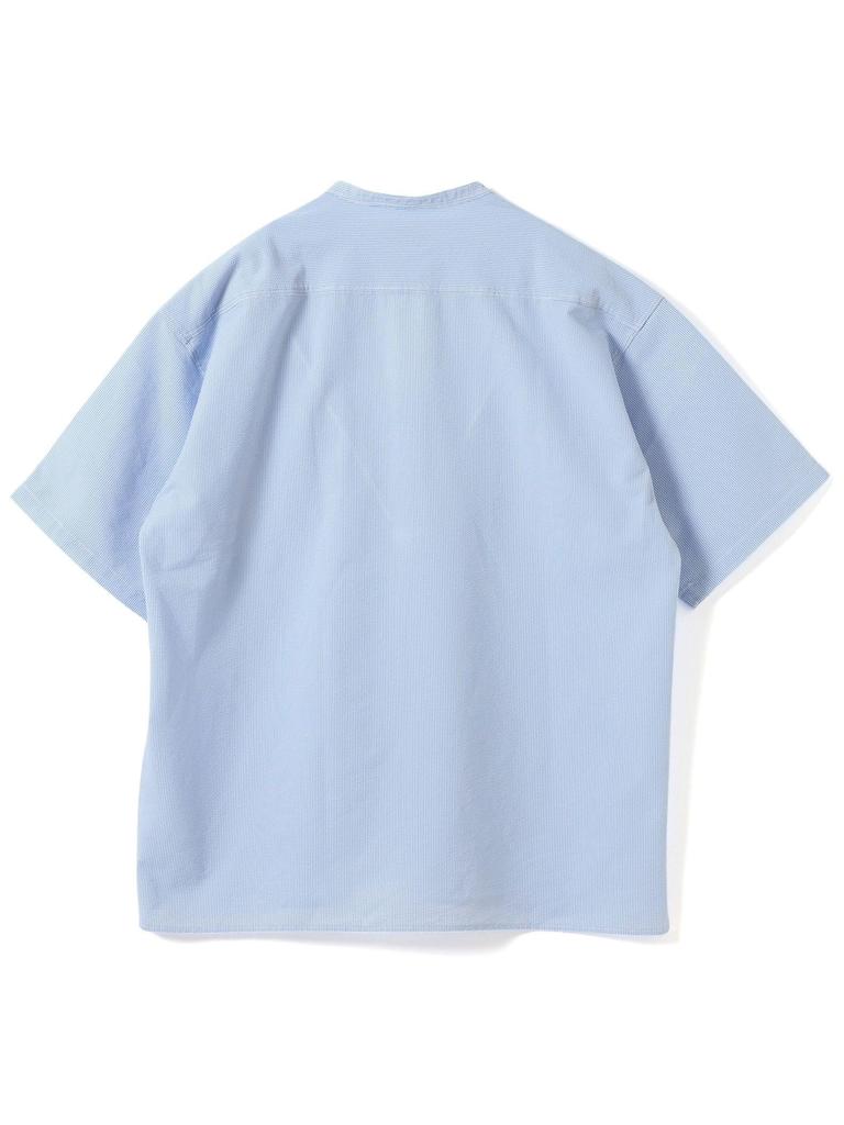 B:MING LIFE STORE by BEAMS Men's S/S Shirt, Soccer Band Collar, Half Sleeve, Blue, Size M