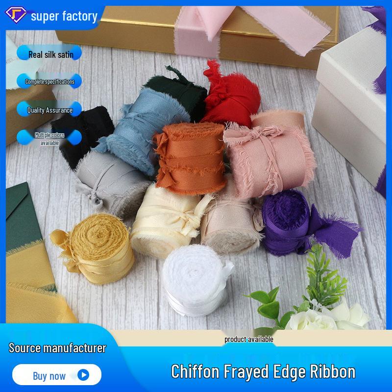 Hand-Tied Satin Chiffon Ribbon – Frayed Edge Silk Fabric for Gift Decoration