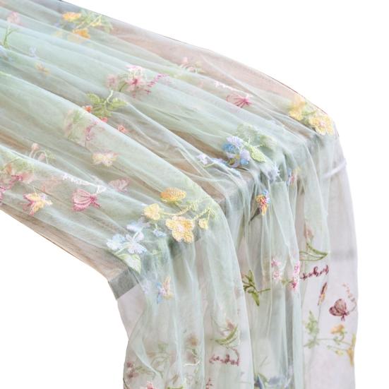 Embroidered Floral Table Runner Sheer Tulle Table Runner Butterfly Flower Table Runner for Dining Table Wedding Baby Shower Spring Party Small