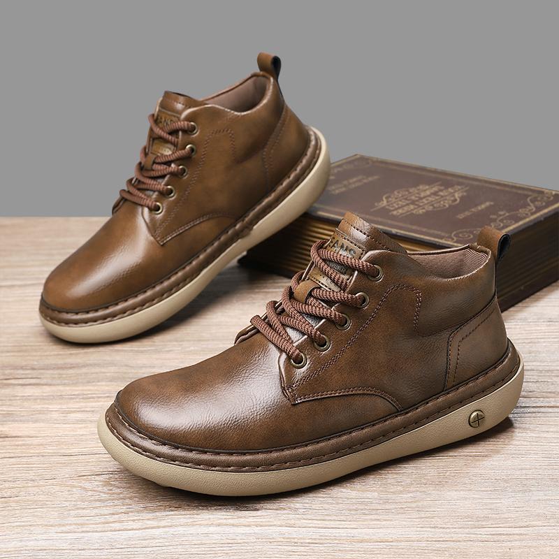Kézi varrású Valódi Bőr Férfi Csizma Kényelmes Alkalmi Bőr Cipő Férfiaknak Bokacsizma Nagy Méretű Munkavédelmi Cipő