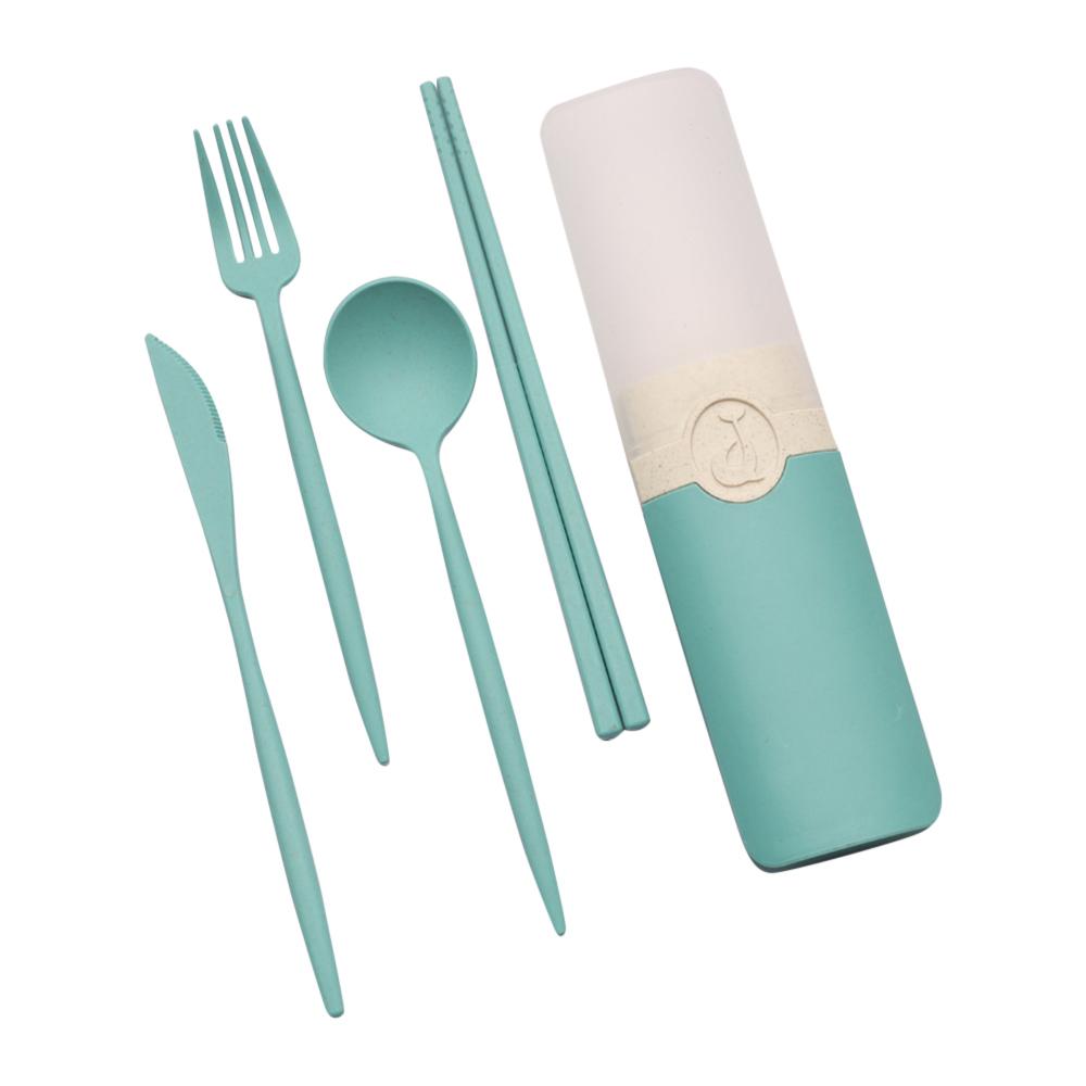 Portable Tableware Set Spoon Fork Knife Chopsticks With Carrying Box For Travel Picnic Camping Wheat Straw Cutlery Set