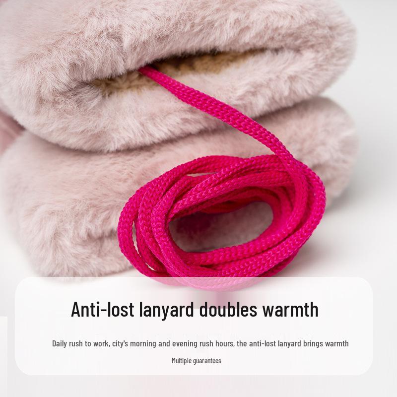 Unisex Autumn/Winter Neck-Hanging Windproof Cycling Mittens, Faux Suede Plush, Warm, Cross-Stitched, Christmas Gloves.