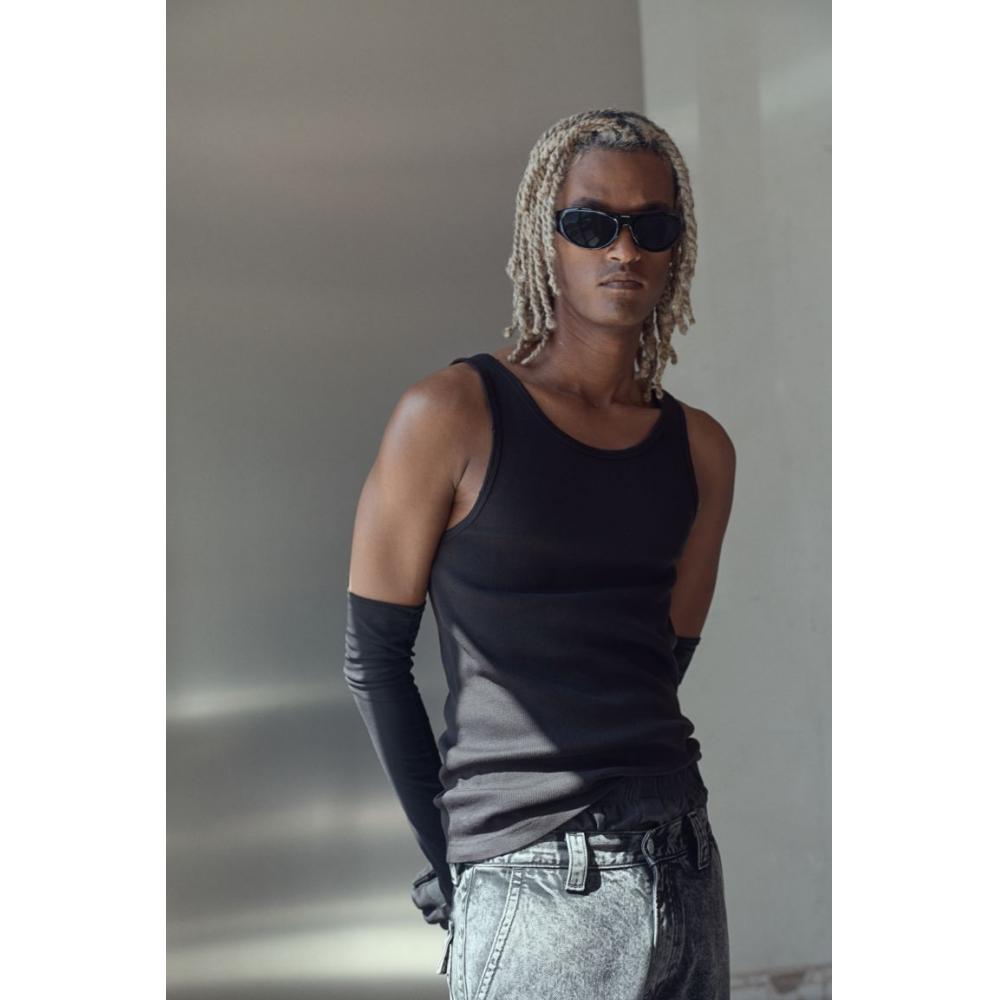 H M sliM Fit Ribbed Sleeveless Top Black