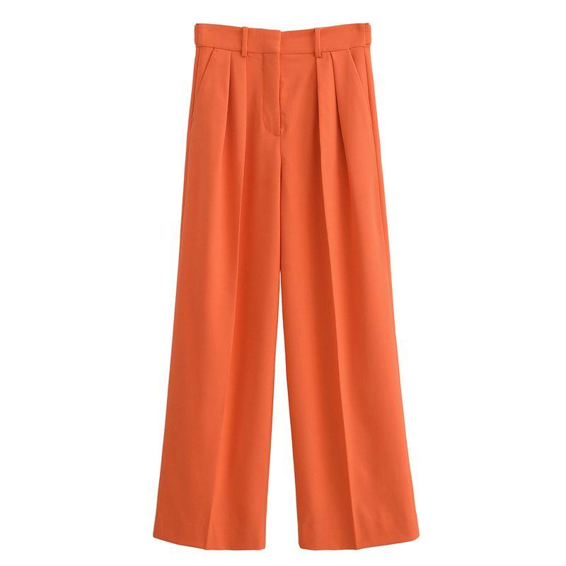

Kaslead New Women clothes Western Style Fashion Mid-Waist Temperament Simple Casual Pleated Pants 2195677 Orange Red L
