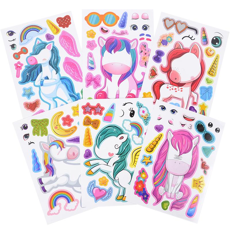 6/12Sheets Unicorn Funny Assemble Stickers Make A Face Game Toy Girls Unicorn Birthday Party Decor Supplies Gifts for Guests