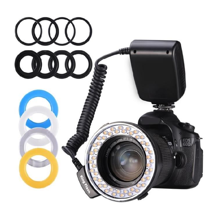 Studio Grade Macro Flash Light With Two Side Lighting 8 Interchangeables Adapters 4 Color Filters For Professional Photography