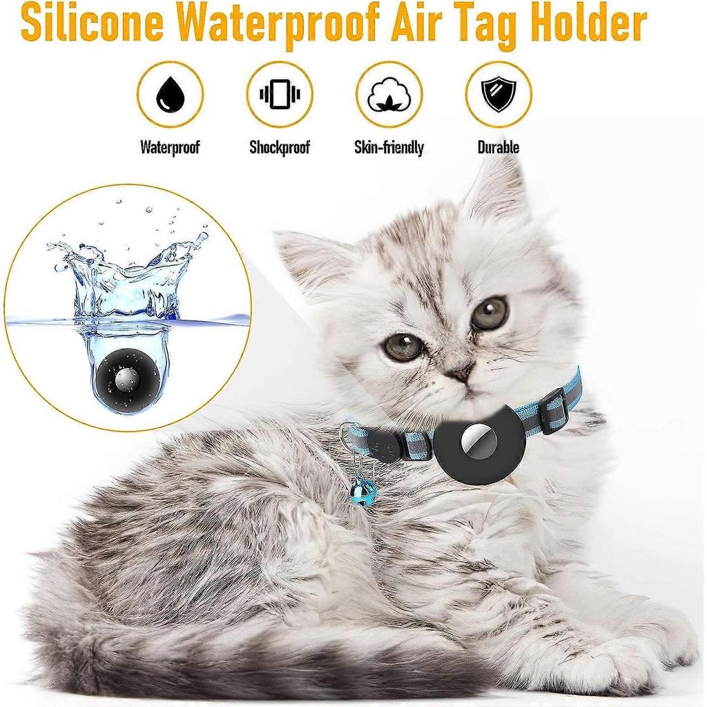 Cat Collar, Reflective Cat Collar with Bell and Safety Buckle, Apple Airtag Compatible, Adjustable 22-35cm (Blue),2024 Ping