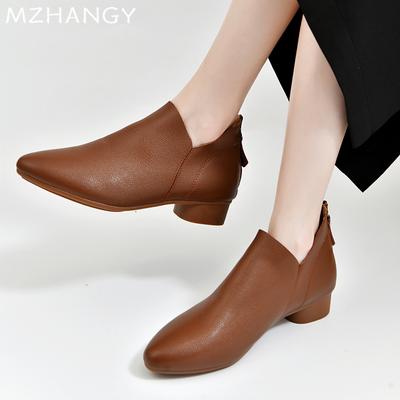 Fashion Women Leather Pointed Toe Shoes Chunky Fashion Snow Ankle Boots Woman 2024 Trend Chelsea Boots New Walking Low Heels Mujer Botas