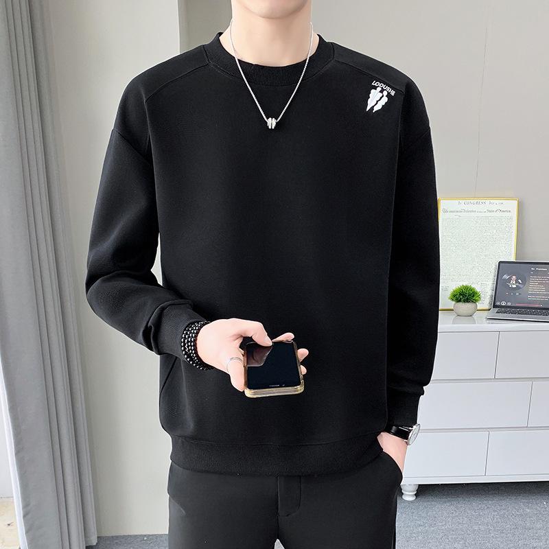 2025 Men's Heavyweight Round Neck Embroidered Sweatshirt - Trendy American Loose Fit for Teens and Students