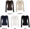 T-shirt da donna a manica lunga in pizzo con scollo a V, vestibilità slim, per Autunno/Inverno
