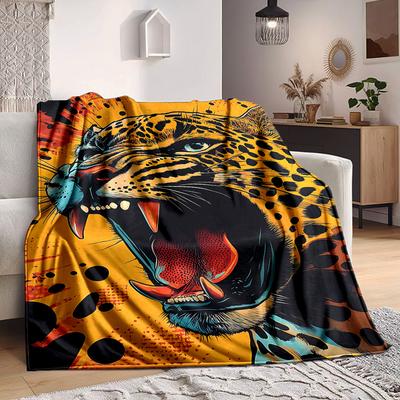 1pc Leopard Print Blanket, Lightweight Flannel Throw Blanket For Sofa, Bed, Travel, Camping, Living Room, Office, Couch, Chair, And Bed