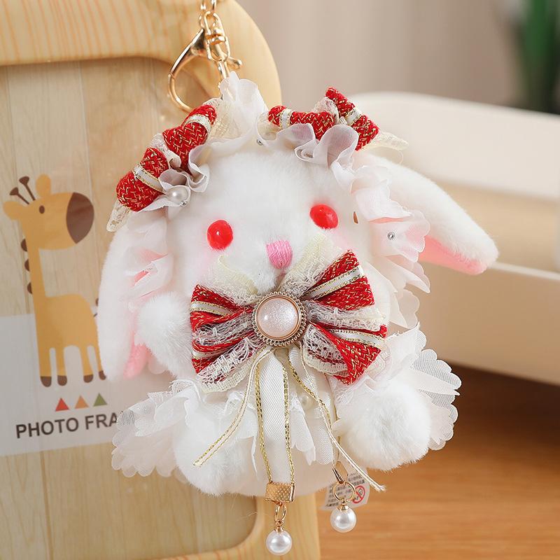 Lolita Rabbit Cute Plush Toy Bow Tie Ribbon Send Girlfriend Pendant Doll Grab Machine Doll Gift
