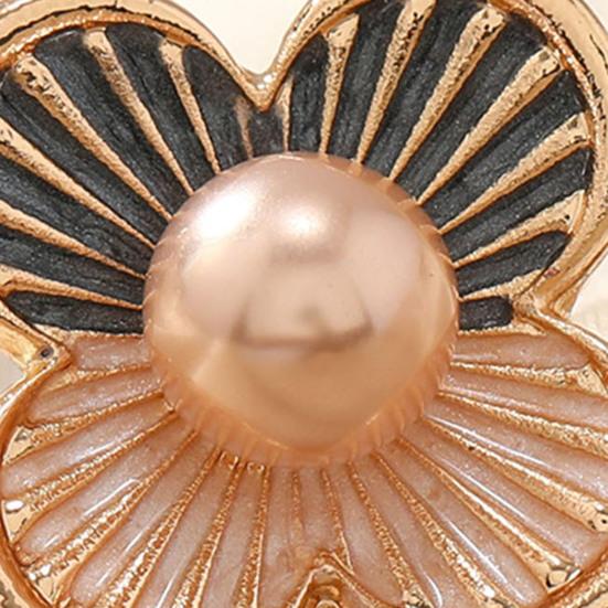 Women Brooch Imitation Pearls Enamel Glaze Flower Shape Shawl Pin Lapel Neckline Clip Anti-Exposure Buckle